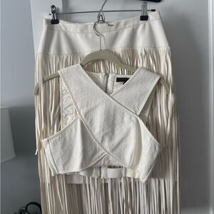 BCBG Elegant Cream Fringe Skirt Set